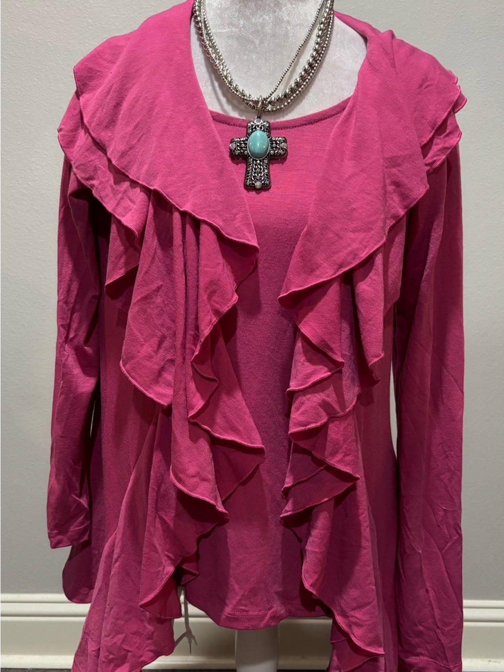 Grammercy Pink Ruffle Collar Knit Twin Set Sz Small